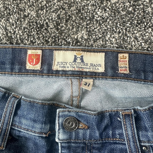 Juicy Couture Jeans Womens 31 Blue Wide Leg Flare Stretch Denim Made in USA Y2K - Picture 3 of 15